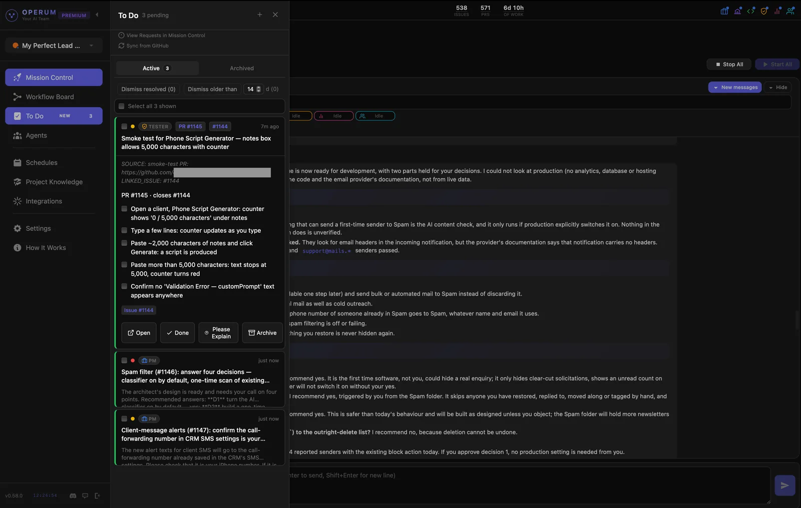 To Do: a smoke-test checklist for a shipped feature, above two items waiting for the founder